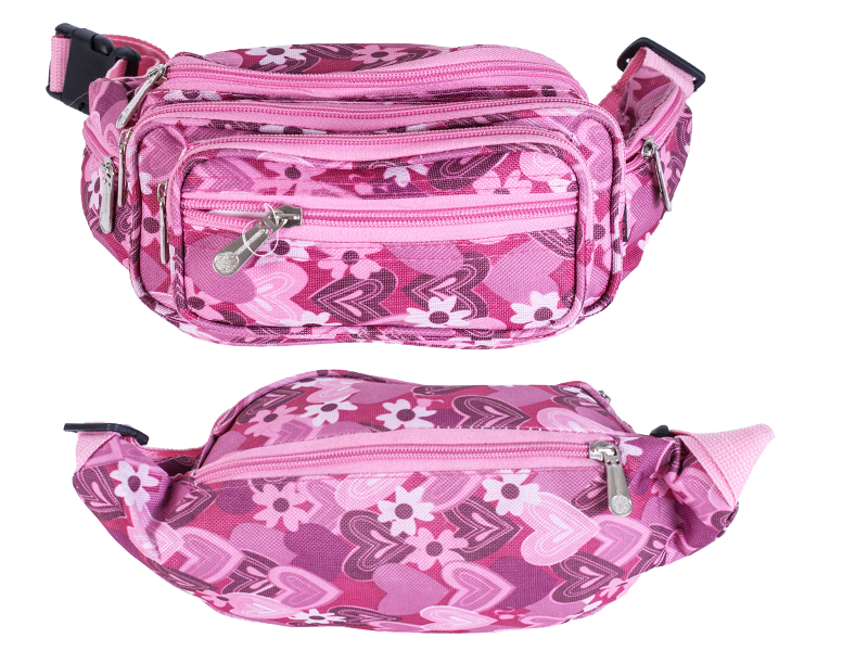 (image for) 8056 Dark Pink Floral Bright Colored Multizip Bumbag